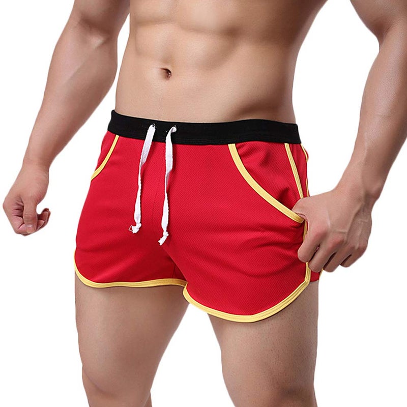 Rexcyril Men's Running Workout Bodybuilding Gym Shorts Athletic Sports Casual Short Pants Large Red - Image 1
